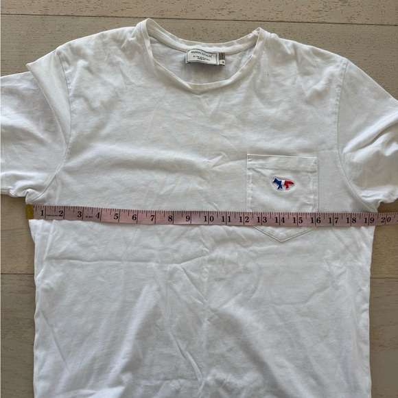 Maison Kitsune Sz M Tricolor Fox Patch Classic Pocket Tee-Shirt white Cotton - Picture 7 of 11